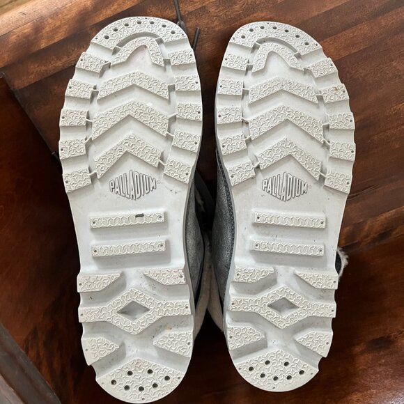 Palladium Women's Baggy High Top Lace Up Leather Distressed Grey Sherpa Size 10 - Picture 10 of 10